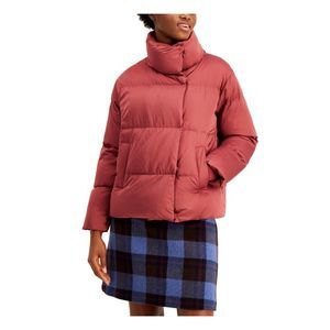 WEEKEND Womens Pink Puffer Hidden Hood Funnel-neck Button Down Winter Coat 10